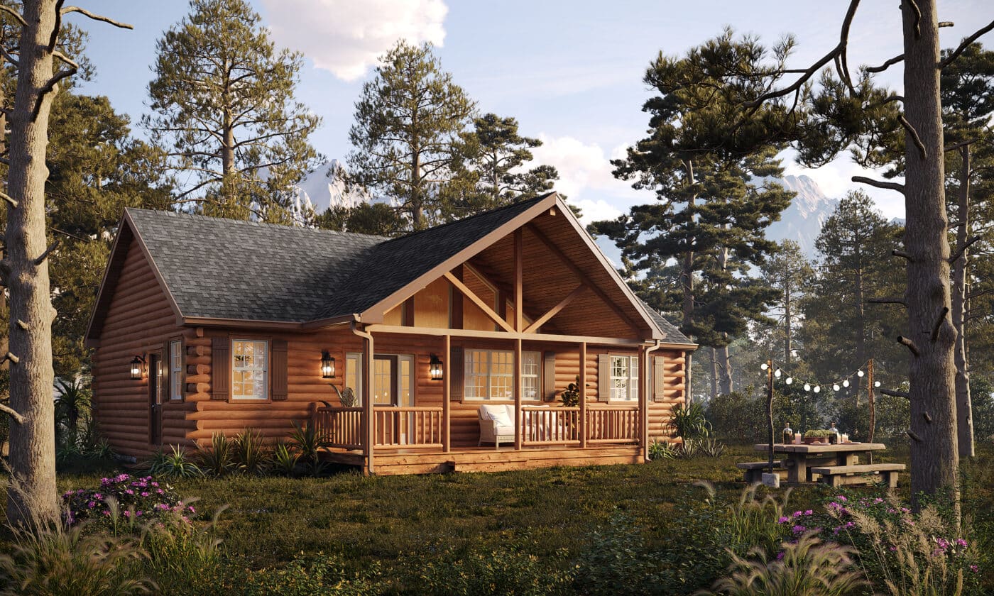 The Alpine prefab log cabins sold by Psy Homes