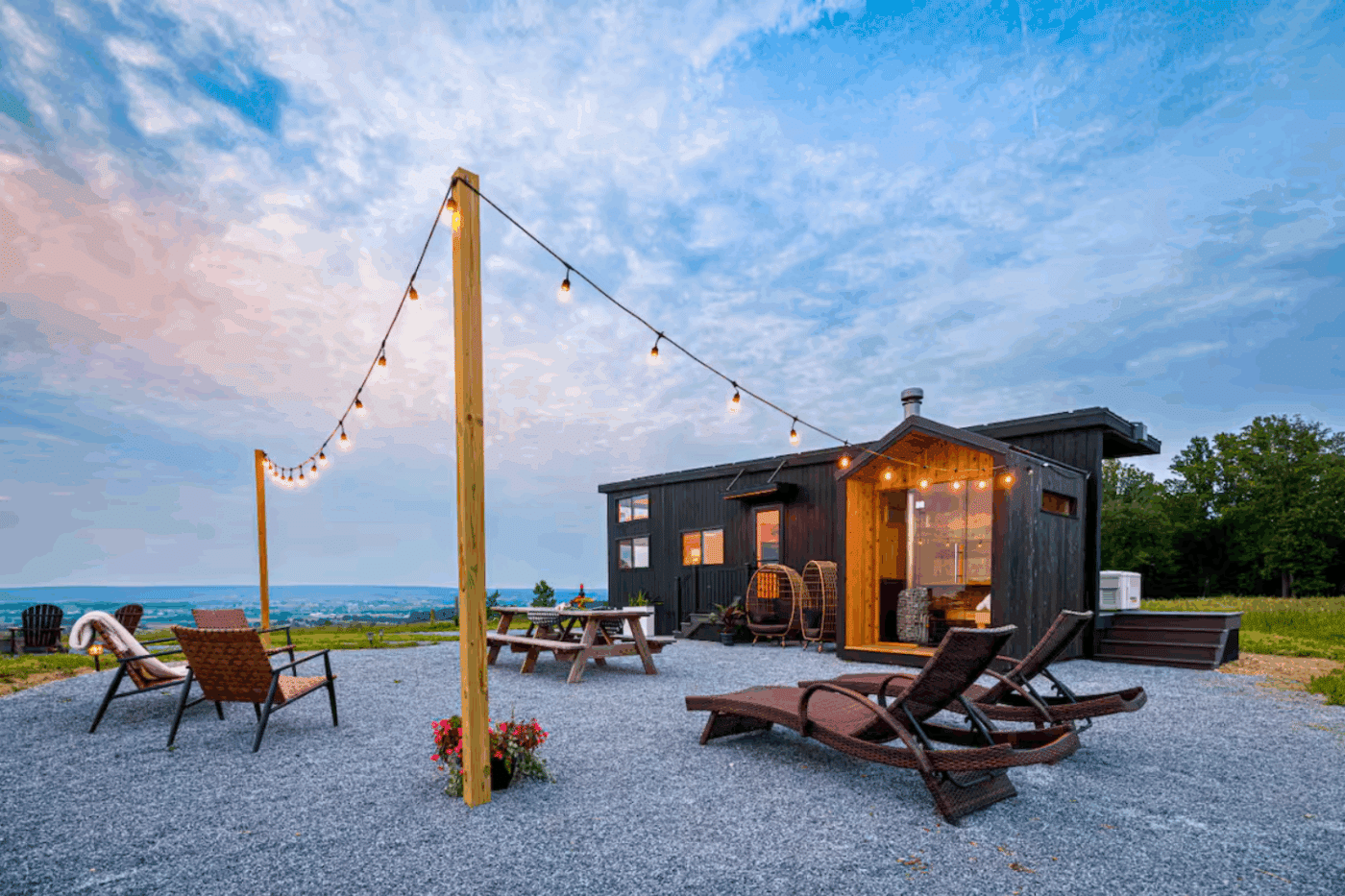 outdoor hospitality area of nook family with sauna