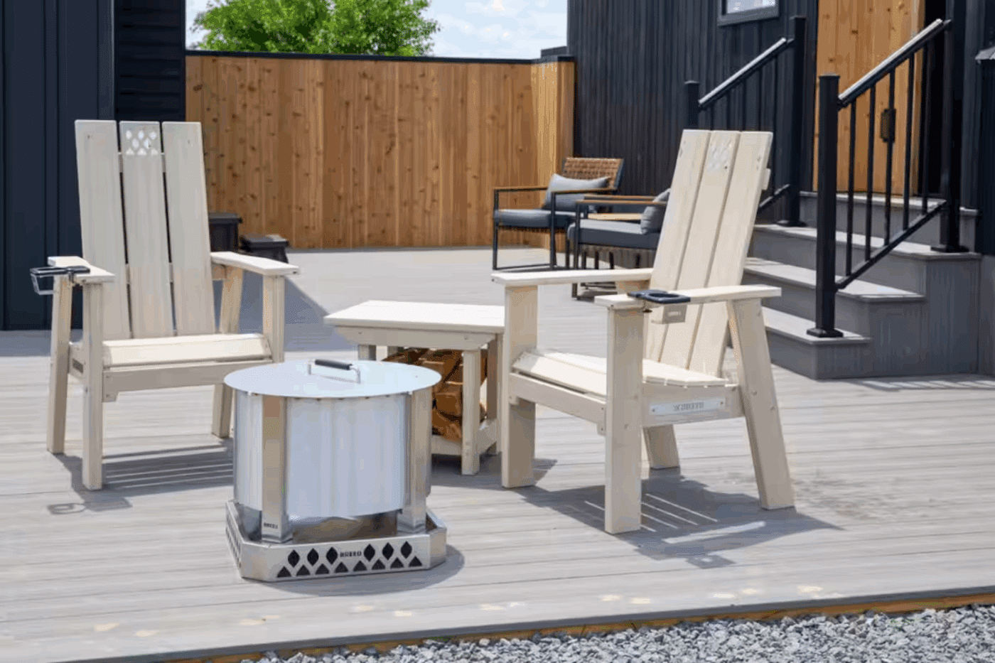 outdoor hospitality area of A frame park model studio in memphis missouri
