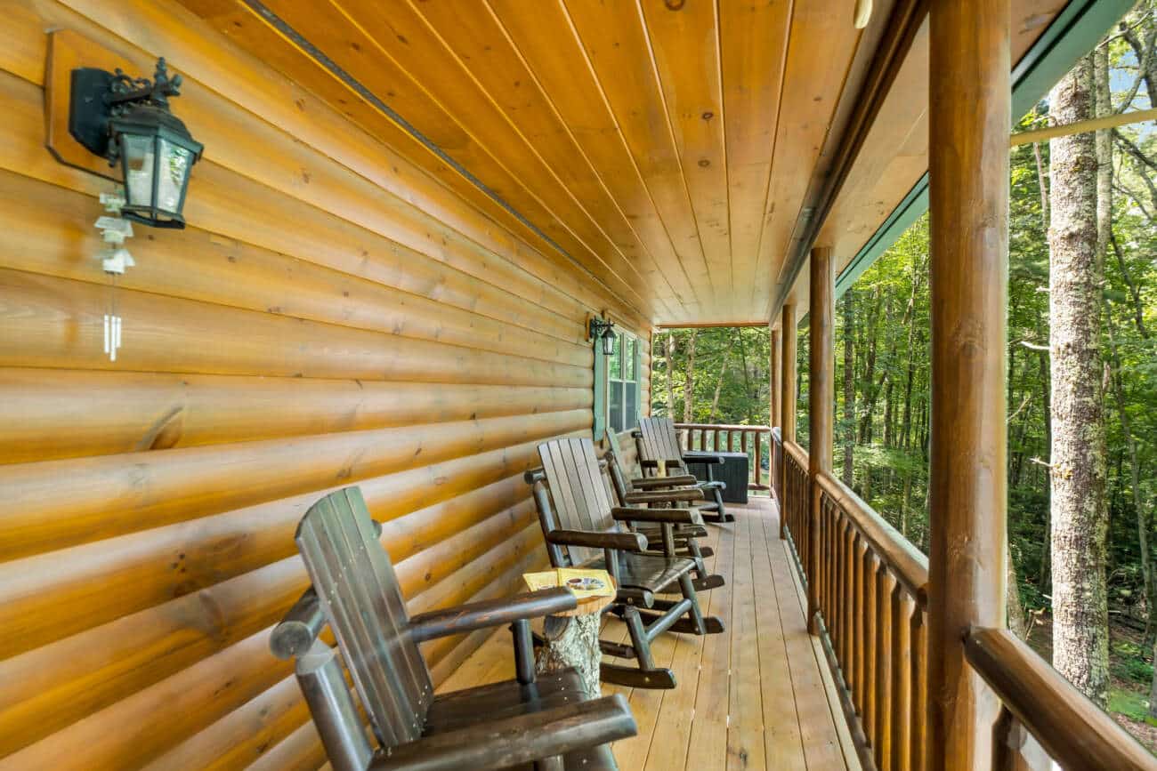 deck on prefab cabin in Cullowhee NC