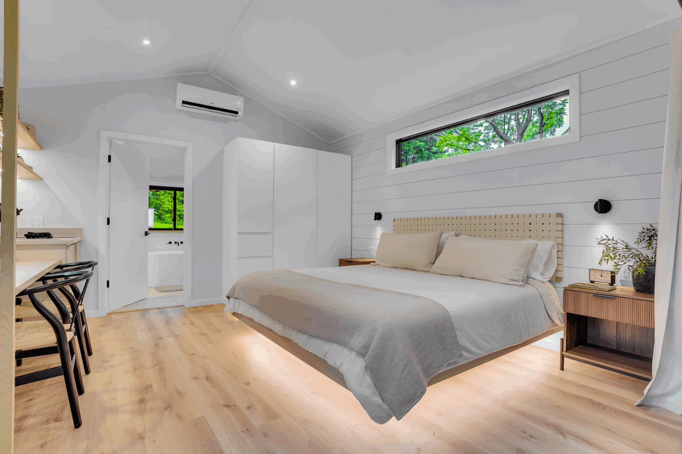 A frame studio park model tiny home bedroom at Greene hills resort and campground in Alexandria pa site 19