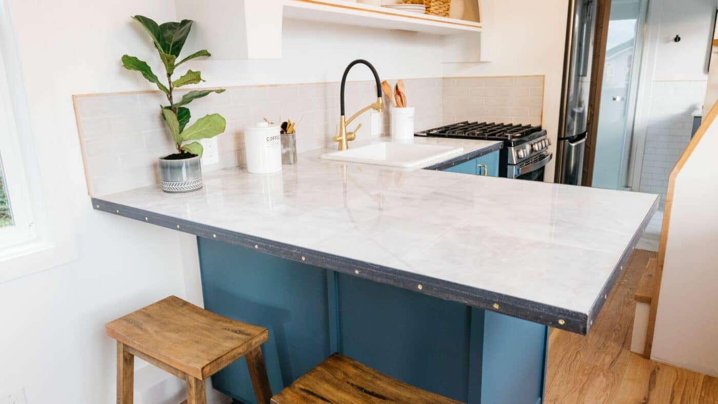 A kitchen in a park model.