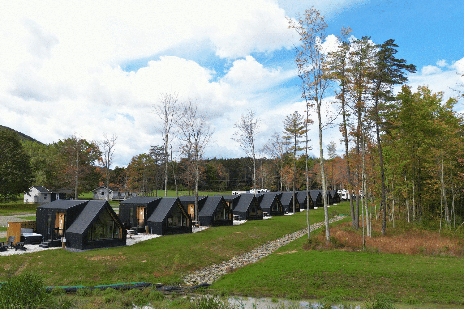 A frame park models used as luxury cabins at Hartman Center in Milroy Pa