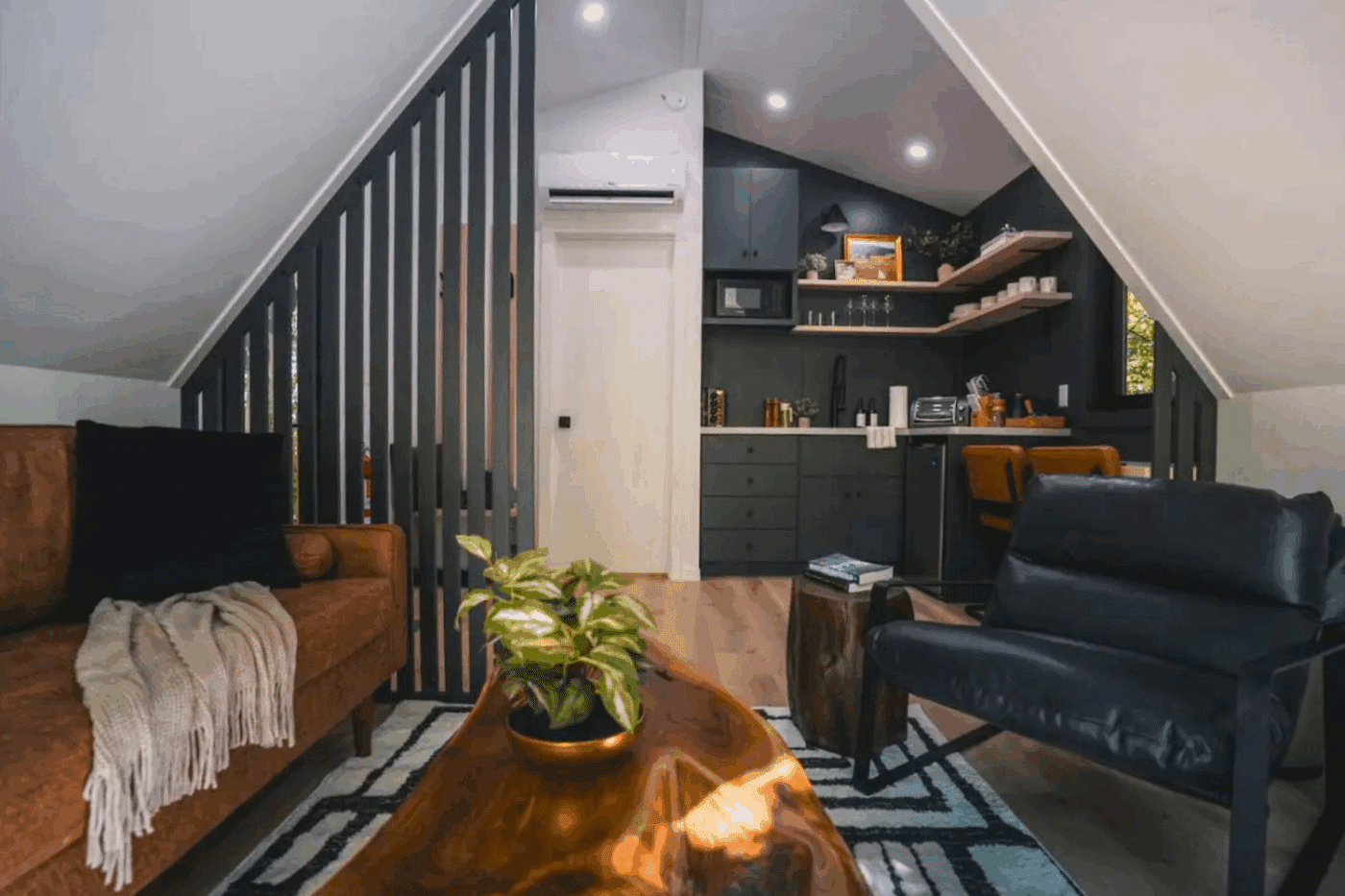 Psy Homes A frame park model kitchen and livingroom