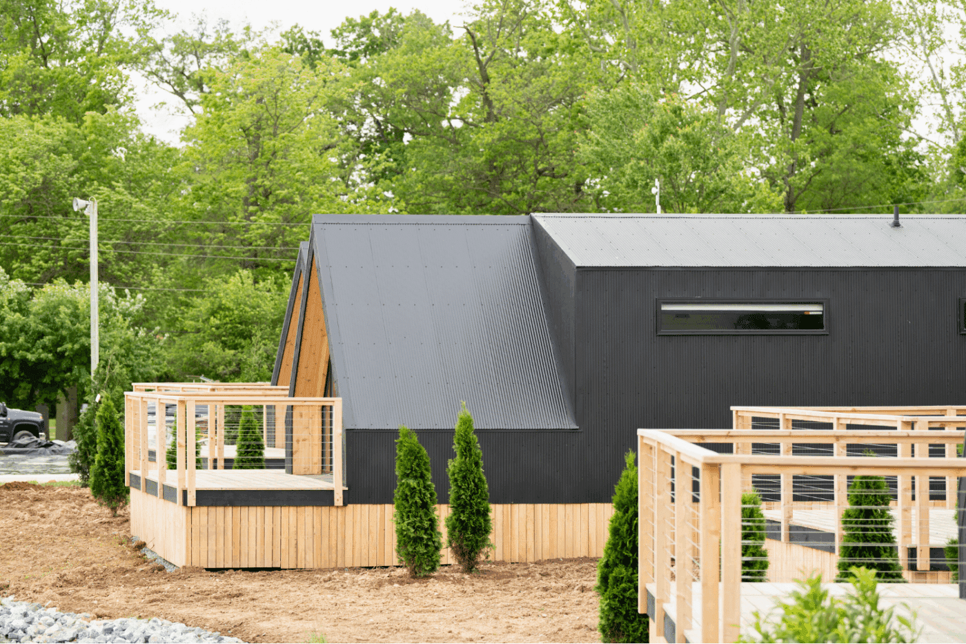 Site 139 Front porch on A Frame Studio park model tiny home in New Holland Pa with porch