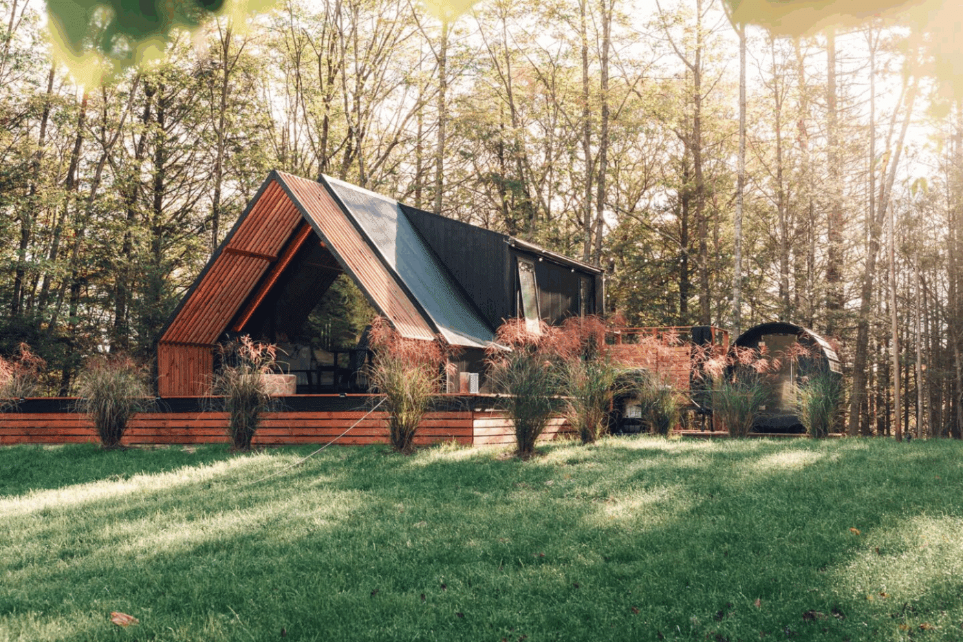 A frame Park Model tiny home in Saugerties NY built and designed by Psy Homes