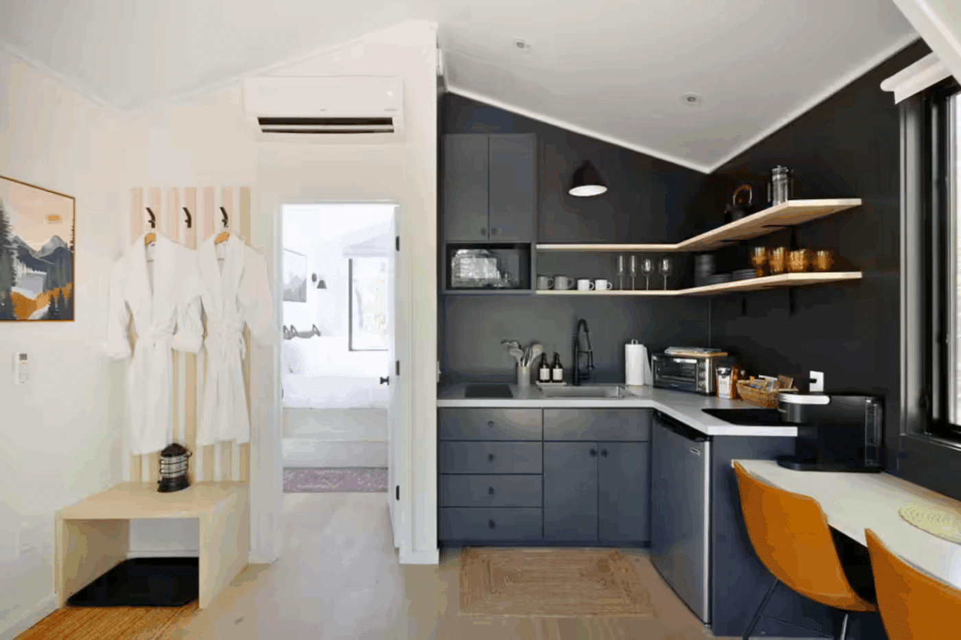 Common Area of Park model tiny home in Psy Homes built a frame tiny home in South Berwick Maine